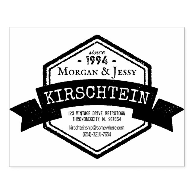Vintage Logo-Adresse Telefon Ribbon Hexagon Gummistempel (Prägung)
