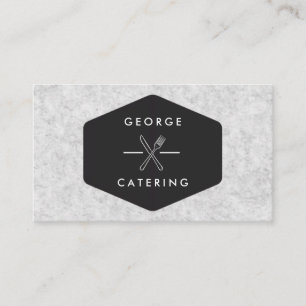 Vintage-Logo mit gekreuzter Gabel und Messer in As Visitenkarte