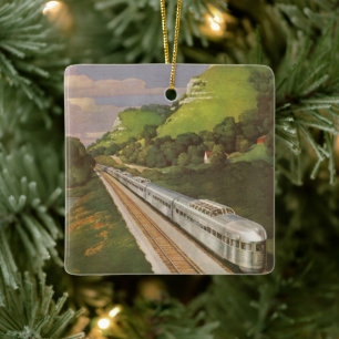 Vintage Lokomotive im Land, Urlaub mit dem Zug Keramikornament