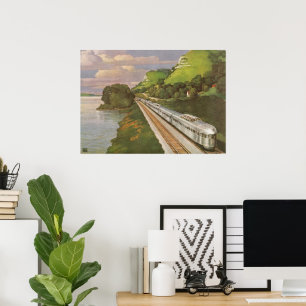 Vintage Lokomotive im Land, Urlaub mit dem Zug Poster