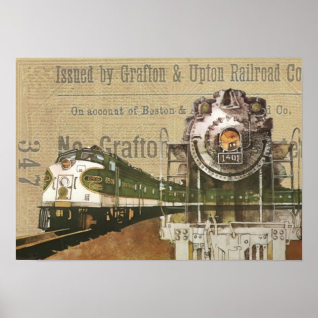 Vintage Lokomotive Motor Dampfbahn Poster (Vorne)