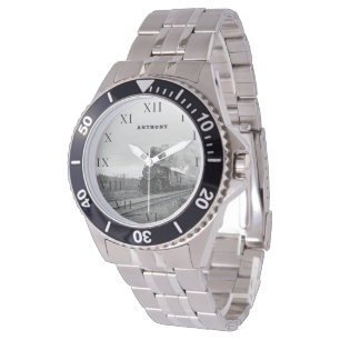 Vintage-Lokzug-Zug-Geburtstag Schwarz Reise Armbanduhr