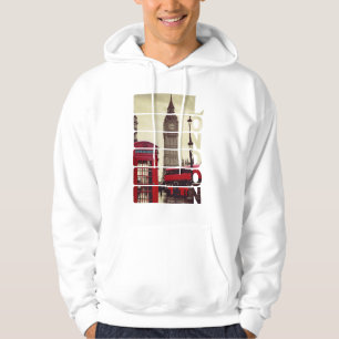 Vintage London Big Ben & Roter Bus Foto Kunst Hood Hoodie