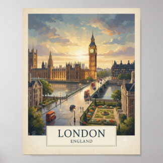 Vintage London England Reiseplakat | Big Ben Wal Poster
