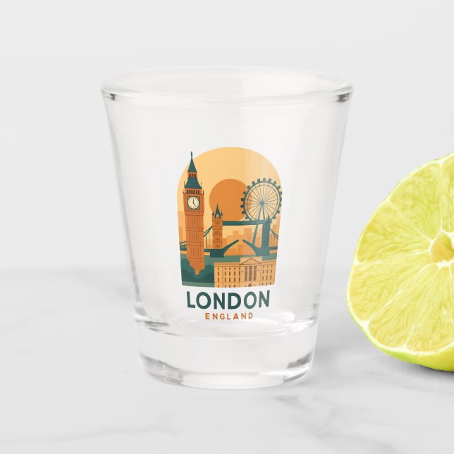 Vintage London England Shot Glass – Retro Travel  Schnapsglas (Vorderseite)