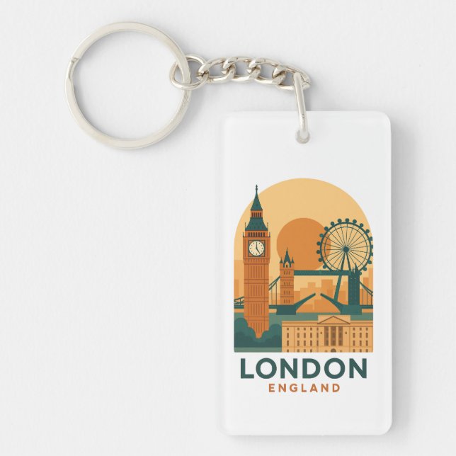 Vintage London England Travel | Retro  Schlüsselanhänger (Vorderseite)