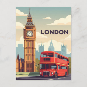Vintage London mit Big Ben und rotem Bus Postkarte