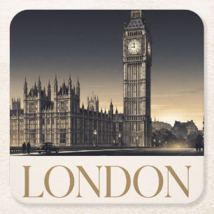 Vintage London Reiseplakat mit Big Ben Rechteckiger Pappuntersetzer