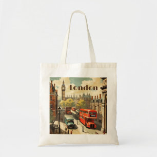 Vintage London Reiseposter im Stadtstil Tragetasche