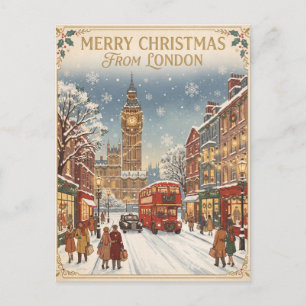 Vintage London-Weihnachtsgruß im Schnee Postkarte