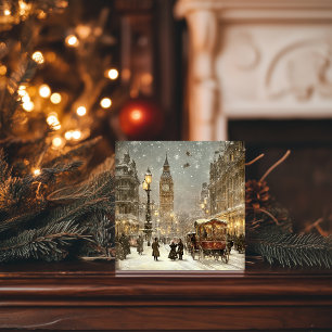 Vintage London Winter Weihnachts Stadtansicht Feiertagskarte