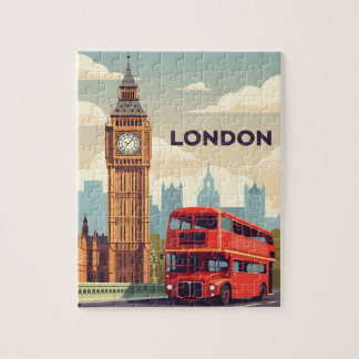 Vintage London with Big Ben and Red bus Puzzle