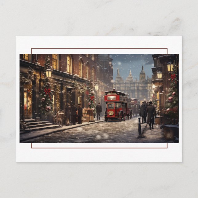 Vintage Londoner Weihnachtsstraße Postkarte (Vorderseite)