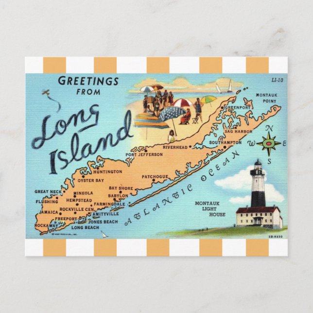 Vintage Long Island gestreifte Postkarte (Vorderseite)