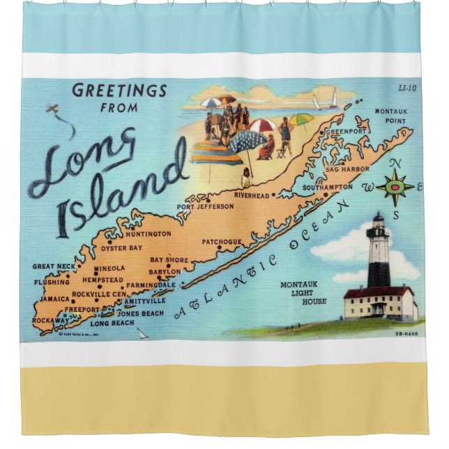 Vintage Long Island Karte Duschvorhang (Vorderseite)