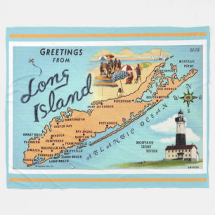 Vintage Long Island Karte Fleecedecke