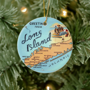 Vintage Long Island Karte Keramik Ornament