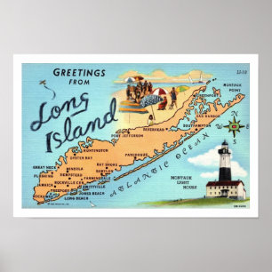Vintage Long Island Map 12x18 Print Poster