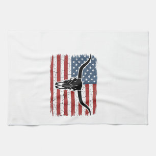 Vintage-Longhorn-Schädel-Amerikanische-Flagge-Vekt Geschirrtuch