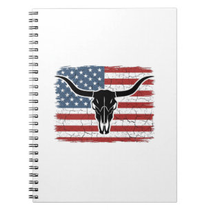 Vintage-Longhorn-Schädel-Amerikanische-Flagge-Vekt Notizblock