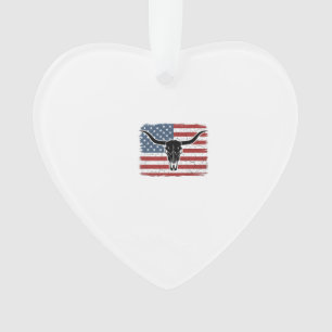 Vintage-Longhorn-Schädel-Amerikanische-Flagge-Vekt Ornament