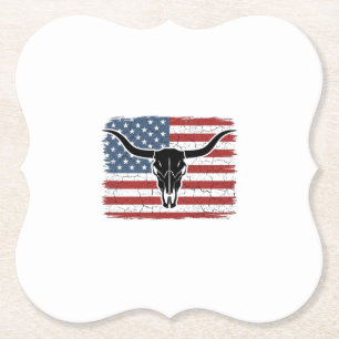 Vintage-Longhorn-Schädel-Amerikanische-Flagge-Vekt Untersetzer