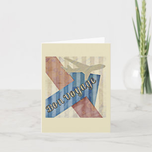 Vintage-Look Beige Rot & Blau Abstracte Bon Voyage Karte