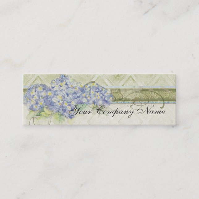 Vintage-Look Blaue Hortensien-Blumen-Swirlen Mini Visitenkarte (Vorderseite)