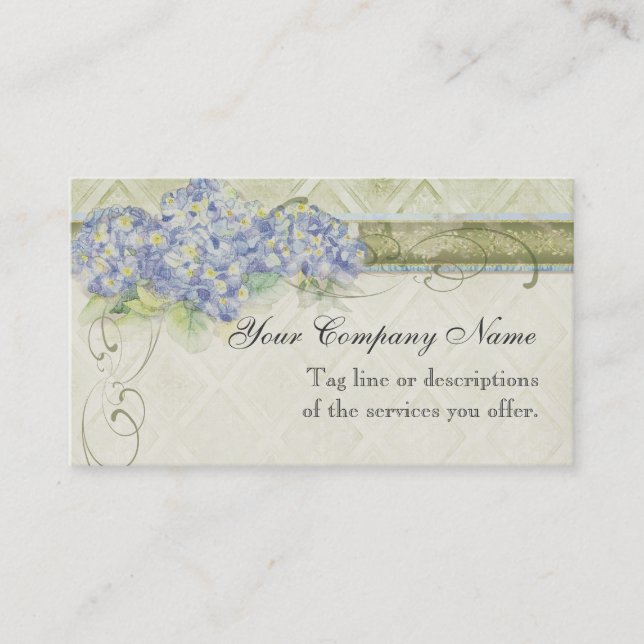 Vintage-Look Blaue Hortensien-Blumen-Swirlen Visitenkarte (Vorderseite)