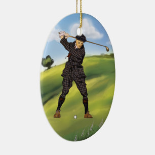 Vintage-Look Golfer Golf-Schmuckanhänger Keramik Ornament
