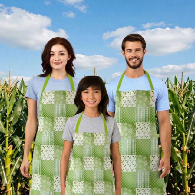 Vintage-Look Grün Gelb Ecru Patchwork  Schürze (It’s a family affair!)