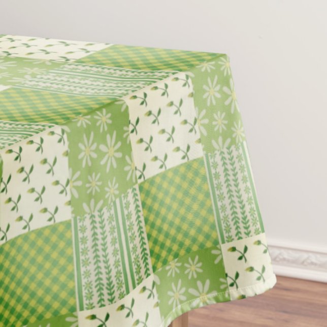 Vintage-Look Grün Gelb Ecru Patchwork  Tischdecke (Springtime fresh patchwork for your table!)