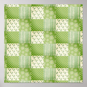 Vintage-Look Grün und Ecru Patchwork Poster