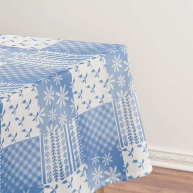 Vintage-Look Jeansblau Cremeweiß Patchwork  Tischdecke (Perfect for your country kitchen!)
