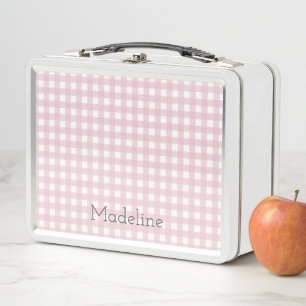 Vintage-Look mit individuellem Namen und rosa Ging Metall Brotdose