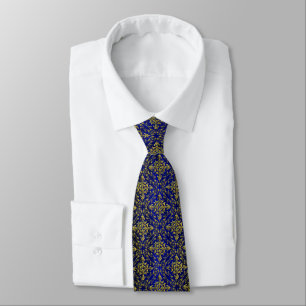 Vintage-Look Royalblau und Gold Damast #2 Krawatte