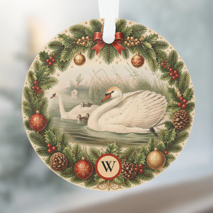 Vintage-Look-Schwan und Baby-Schwäne benutzerdefin Ornament