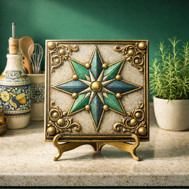 Vintage-Look Smaragdgrün & Gold Stern Fliese
