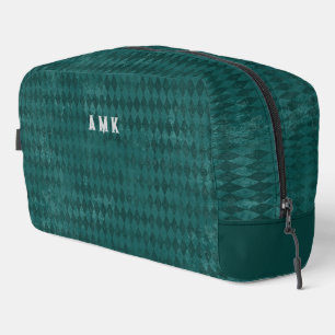 Vintage-Look Teal-Harlekin-Monogramm Waschbeutel