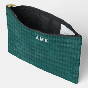 Vintage-Look Teal-Harlekin-Monogramm Zubehörtasche
