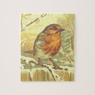 Vintage-Look-Vogel-auf-einem-Ast-Puzzle Puzzle