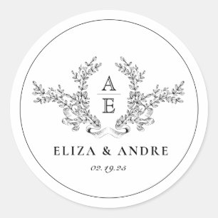 Vintage Lorbeer-Monogramm-Kranz Hochzeit Danke  Runder Aufkleber