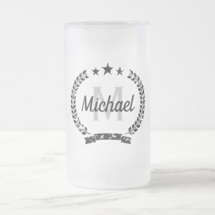 Vintage-Lorbeerkranz-Monogramm Mattglas Bierglas