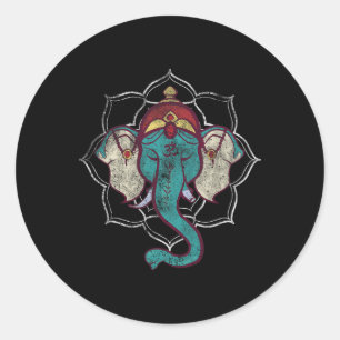 Vintage Lord Ganesha T-Shirt Hindu Hinduismus Yoga Runder Aufkleber