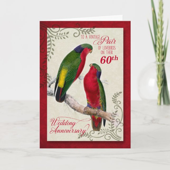 Vintage Lorikeet Parrots zum 60. Hochzeitstag Karte (Vorderseite)