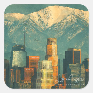 Vintage Los Angeles Aquarell Retro Kalifornien Quadratischer Aufkleber