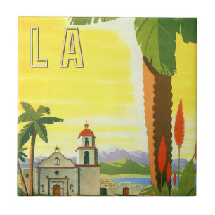 Vintage Los Angeles, Kalifornien Mission mit Palme Fliese