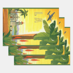 Vintage Los Angeles, Kalifornien Mission mit Palme Geschenkpapier Set