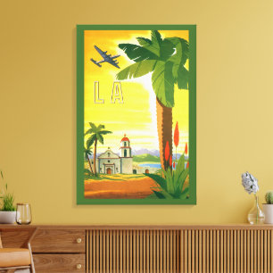 Vintage Los Angeles, Kalifornien Mission mit Palme Leinwanddruck