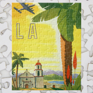 Vintage Los Angeles, Kalifornien Mission mit Palme Puzzle